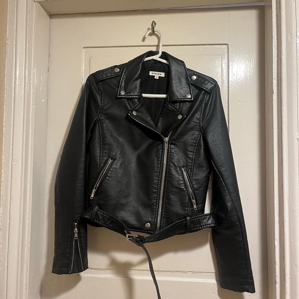 Stelen Black Vegan Leather Moto Jacket with Asymmetrical Zippers